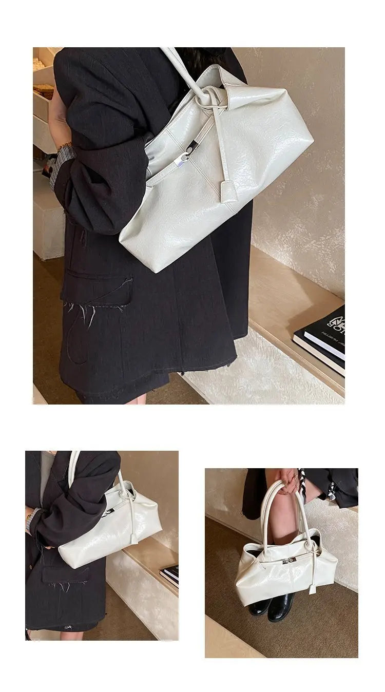 2026 New Large Capacity Soft Leather Pleated Women's Handbag Retro Commuter Tote Bag Quality Single Shoulder Slant Bag