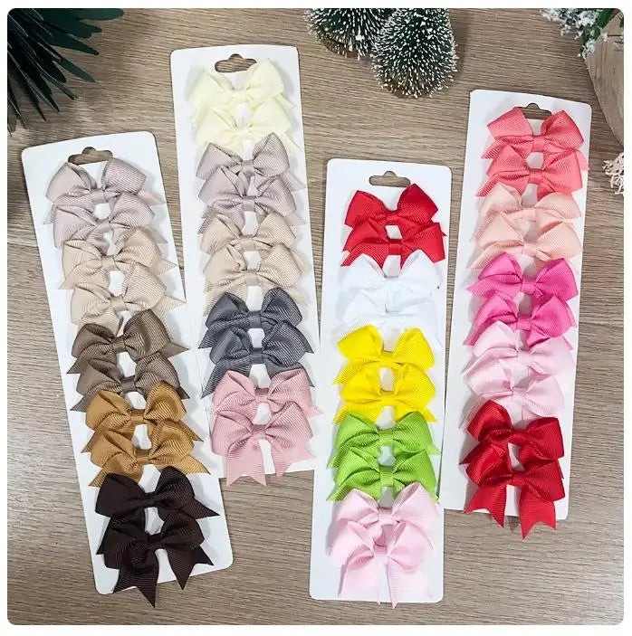 10Pcs/Set New Cute Solid Ribbon Bowknot Hair Clips for Baby Girls Handmade Bows Hairpin Barrettes Headwear Baby Hair Accessories