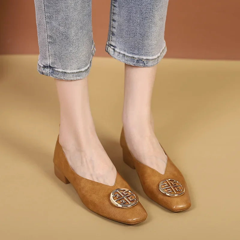 New 2025 Chinese Style Green Square Head Grandma Shoes Women's Thick Heel Slip-On Soft Bottom Mom Shoes Synthetic Upper