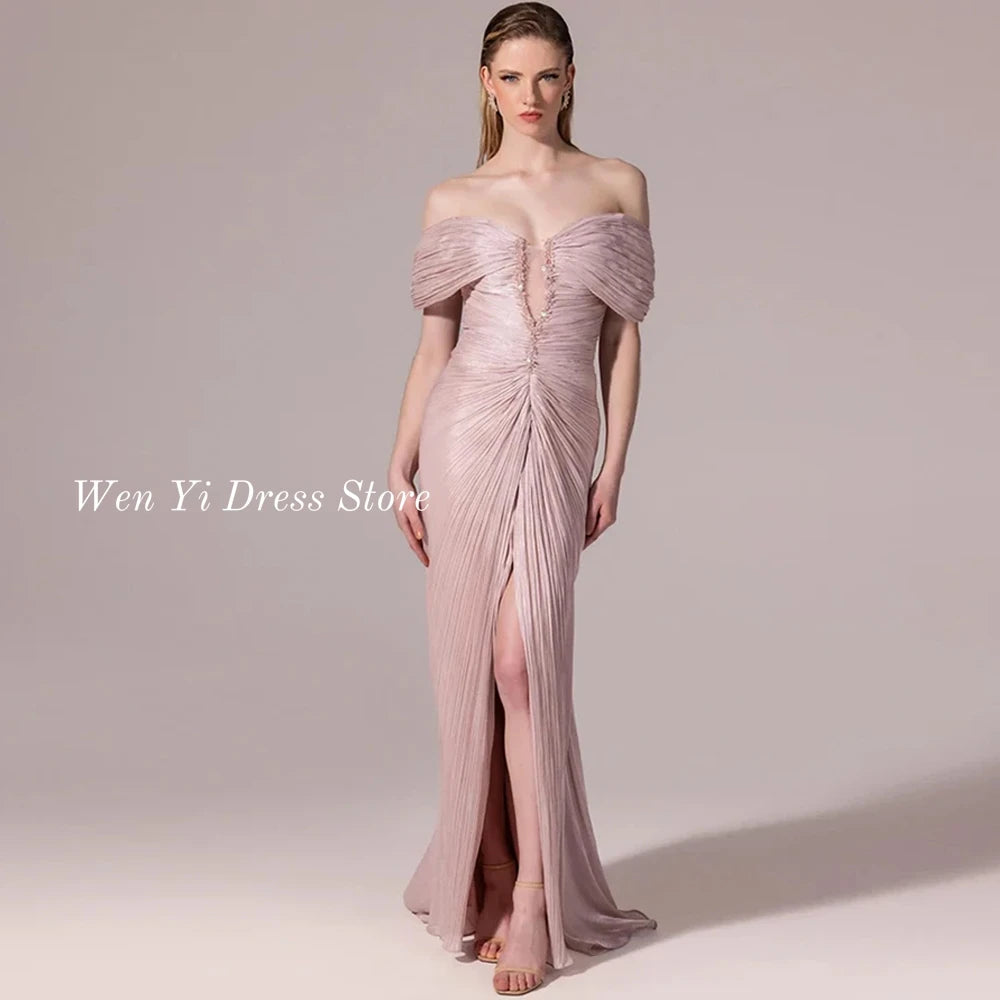 Fashion Lace Up Back Party Gowns Customized Evening Dresses High Quality Off the Shoulder Front Slit Homecoming Dresses
