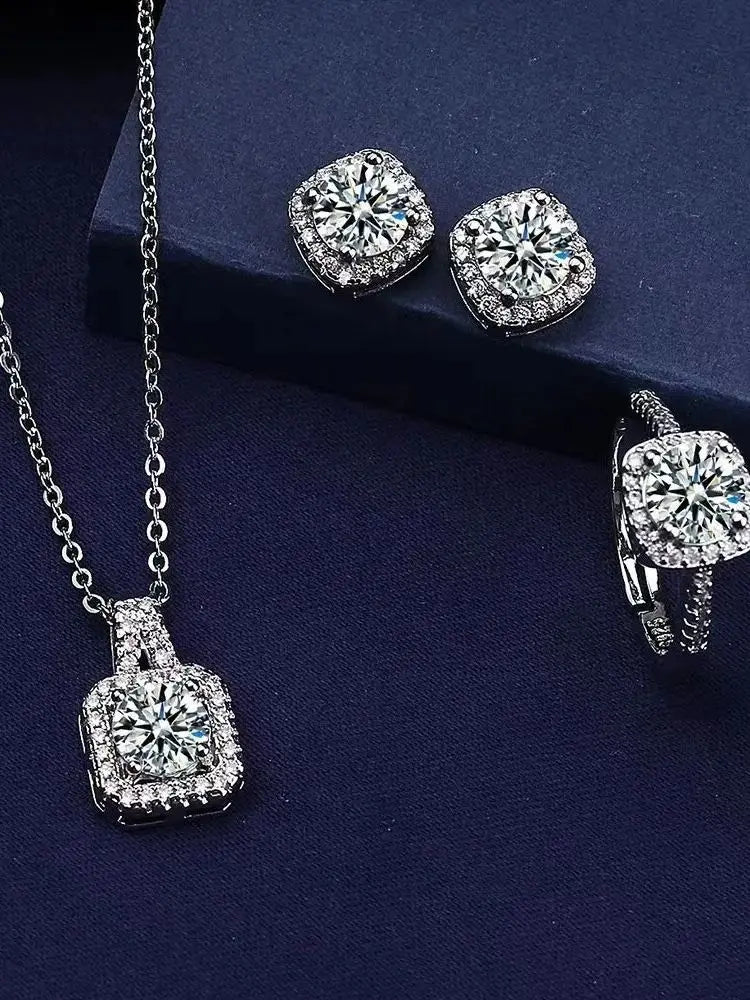 1PC Luxury Cube Jewelry Set, Women's Elegant Necklace, Earrings & Ring Set, Perfect Gift for Valentine's Day, Christmas Gift, Bi