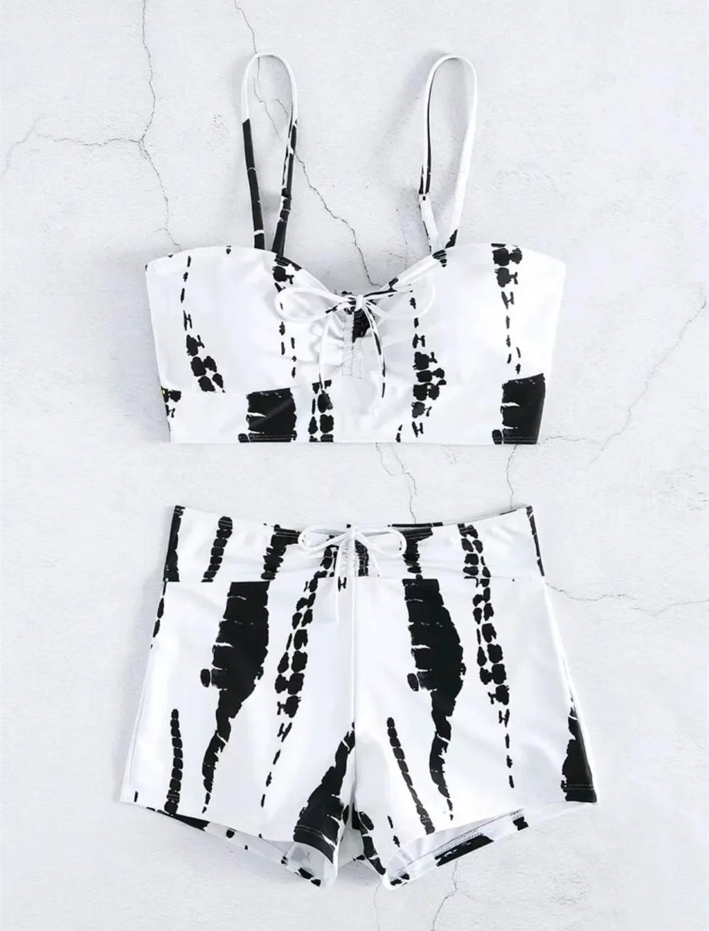 Drawstring Front Shorts Bikinis High Waist Swimsuit Women Swimwear Female Bathers Bathing Swimming Swim Suit Beachwear