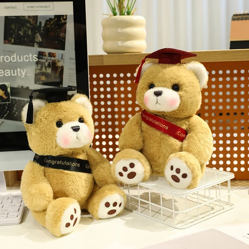 25cm Cute High Quality Doctor Bear Plush Doll Doctor Cap Bow Tie Graduation Bear Animal Stuffed Home Decor For Students Gift