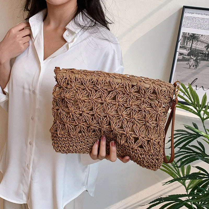 Summer Beach Women Straw Rattan Weave Shoulder Crossbody Bag Hollow Design Female Retro Daily Messenger Handbag