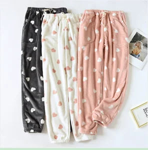 Winter Pajamas Home Pants For Women Elastic Trousers Loose Warm Thicken Fannel Pijamas Pants Sleepwear Printed Autumn Nightwear