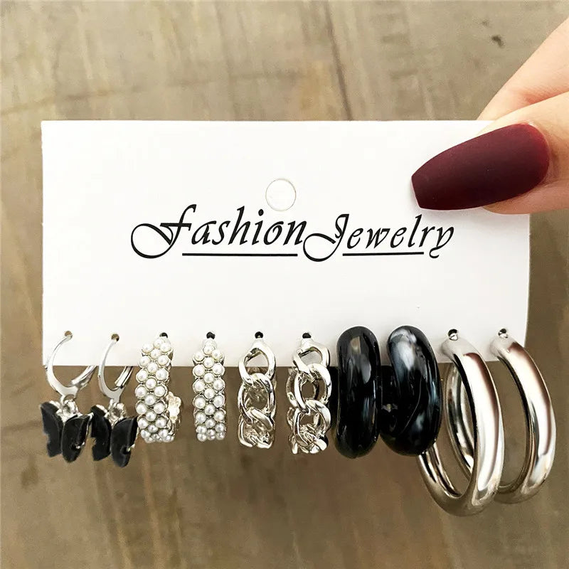 Silver Color Twist Hoop Earrings Set Brincos Heart Pearl Hoops Vintage Metal Geometric Earrings for Women 2023 Trendy Jewerly