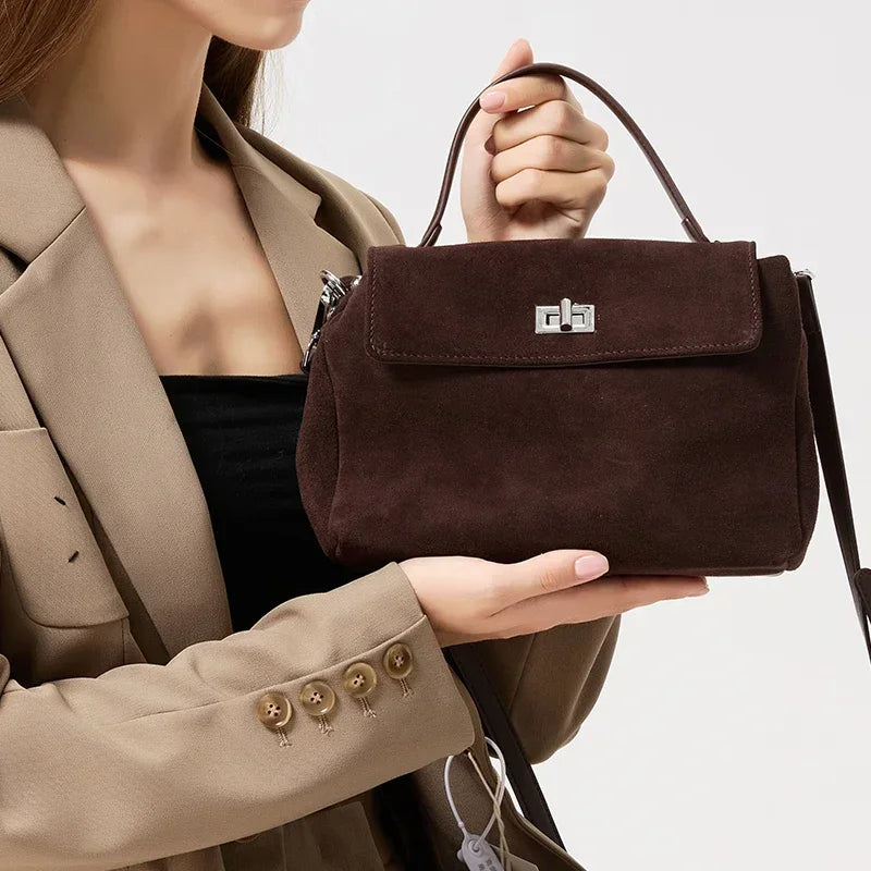 2025 New Autumn Winter Women's Natural Suede Leather Crossbody Bag Luxury Designer Genuine Leather Commuting Messenger Bag