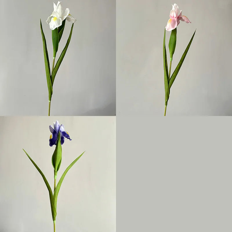 22.8 Inch Artificial Iris Flower Real Touch PU Faux Flowers for Home Decor Elegant Floral Arrangement