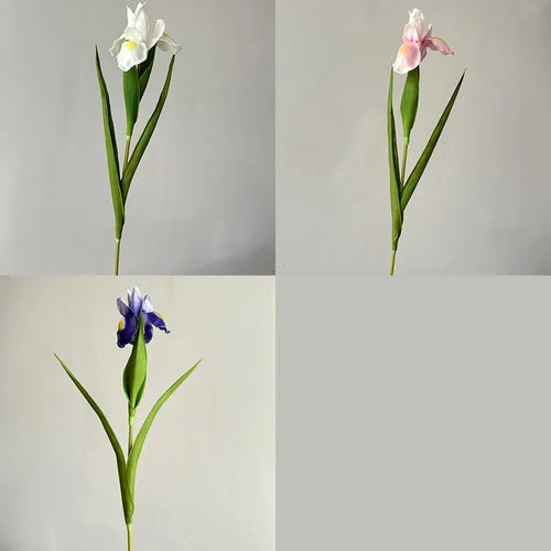 22.8 Inch Artificial Iris Flower Real Touch PU Faux Flowers for Home Decor Elegant Floral Arrangement
