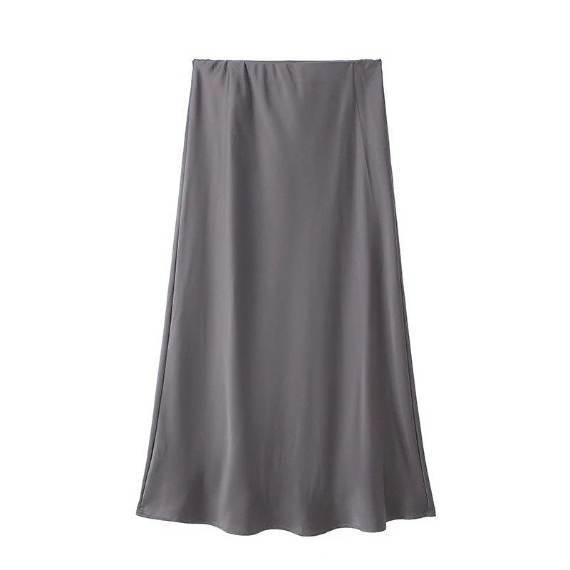 Willshela Black Satin Skirt Woman High Waist Elegant Long Skirts For Women Fashion Summer Midi Skirt Office Women's Skirts