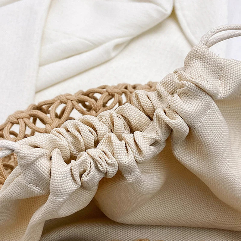 Summer Woven Bag for Women Handbags Handmade Knitted Beach Boho Shoulder Bag Large Tote Bag Hollow Out Shopping Bag