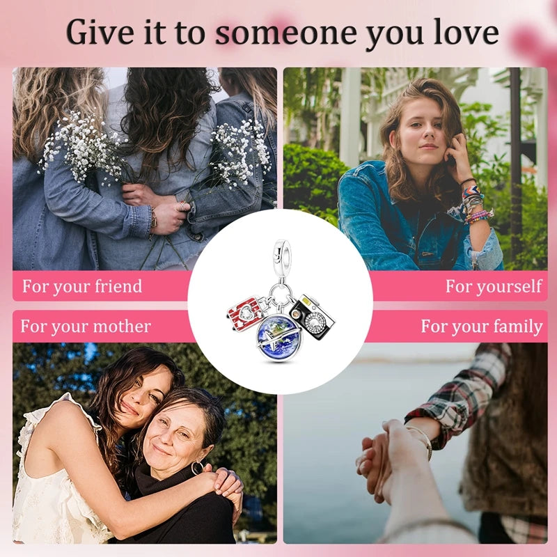 925 Sterling Silver Charms Bead Dangle Airplane Luggage Passport Travel Charms Fit Original Charms Bracelet Jewelry Gift