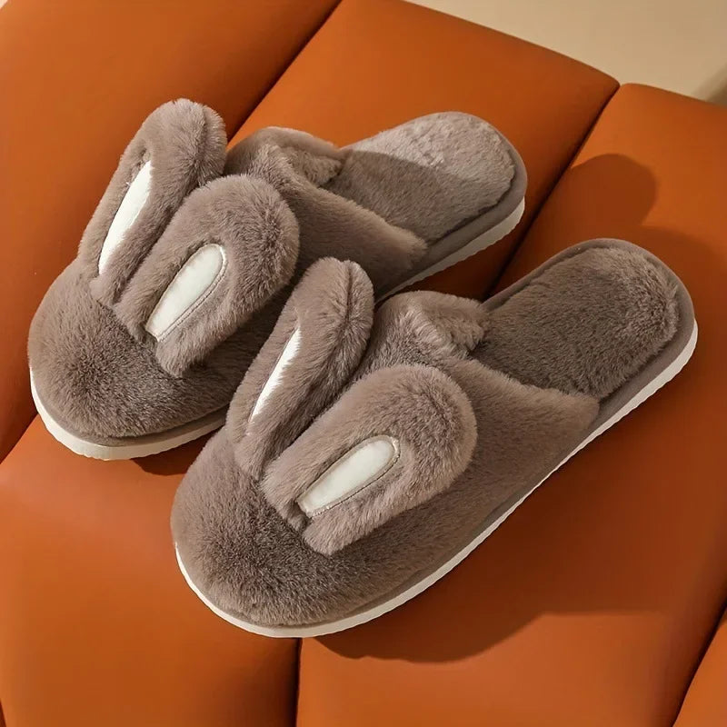 Women Cotton Slippers 2025 Winter Plush Cute Rabbit Comfortable Anti Slip Home Indoor Floor Warm Cartoon Slippers Mujer