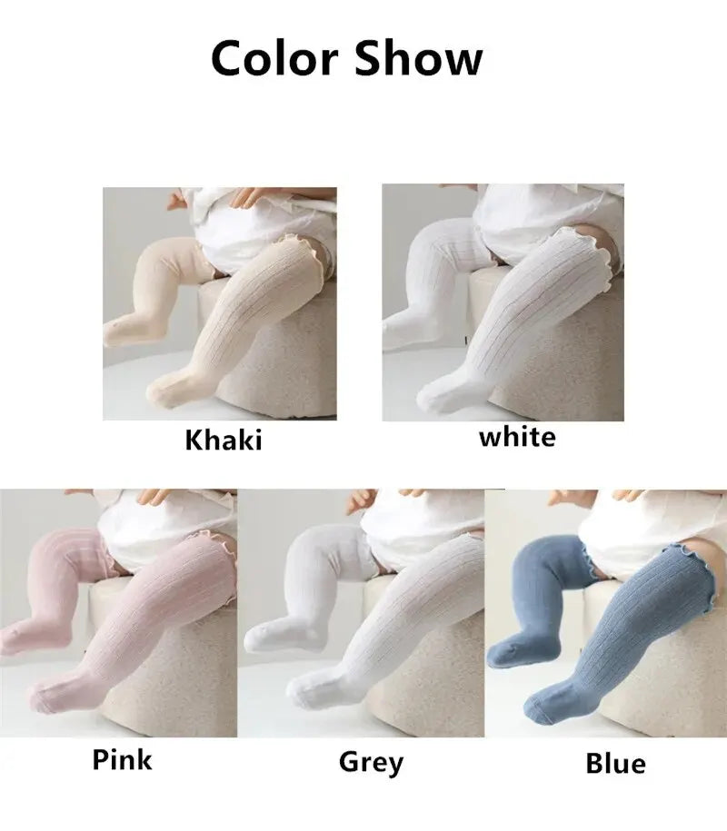 3Pairs/Lot Baby Girls Socks Lace Frilly Solid Cotton Long Knee High Kids Sock Infant Newborn Spring Children Ruffle Cute Socken