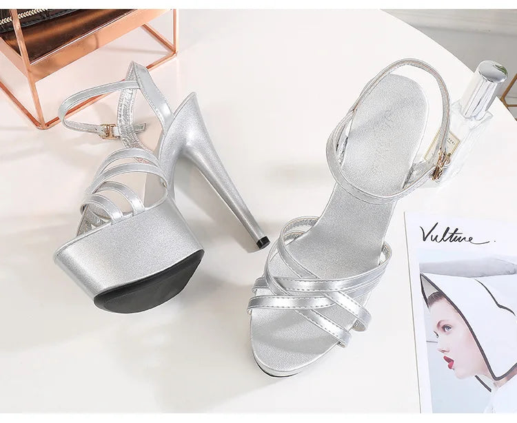 Women's summer multi-color sandals waterproof platform 15cm thick bottom fine heeled high heels