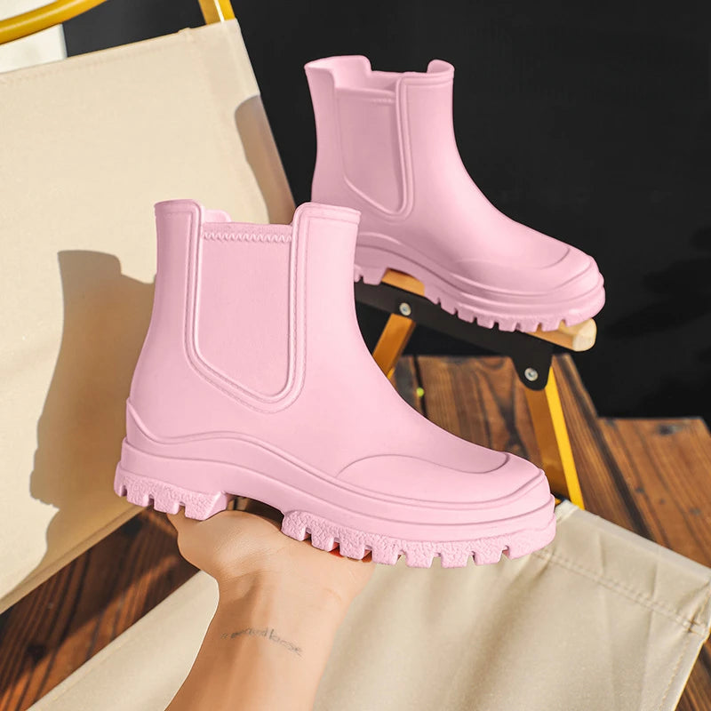 Rubber Boot for Women's Rain Shoes Waterproof Work Garden Galoshes Fishing Rainboots Skateboard Ankle Kitchen Shoes Footwear