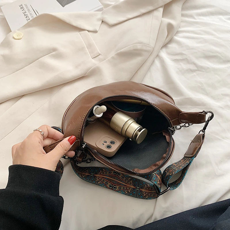 Fashion Saddle Waist Bag Fanny pack Luxury Leather Female Belt Bags Chain Handbag Purse Woman Retro Shoulder Crossbody Chest Bag