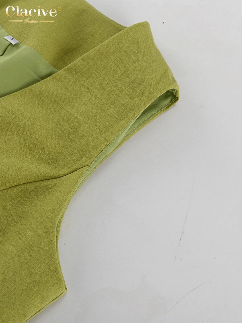 Clacive Sexy Slim Green Cotton 2 Piece Sets Women Outfit Summer Sleeveless Tank Top With Mid Waist Long Skirts Set Female