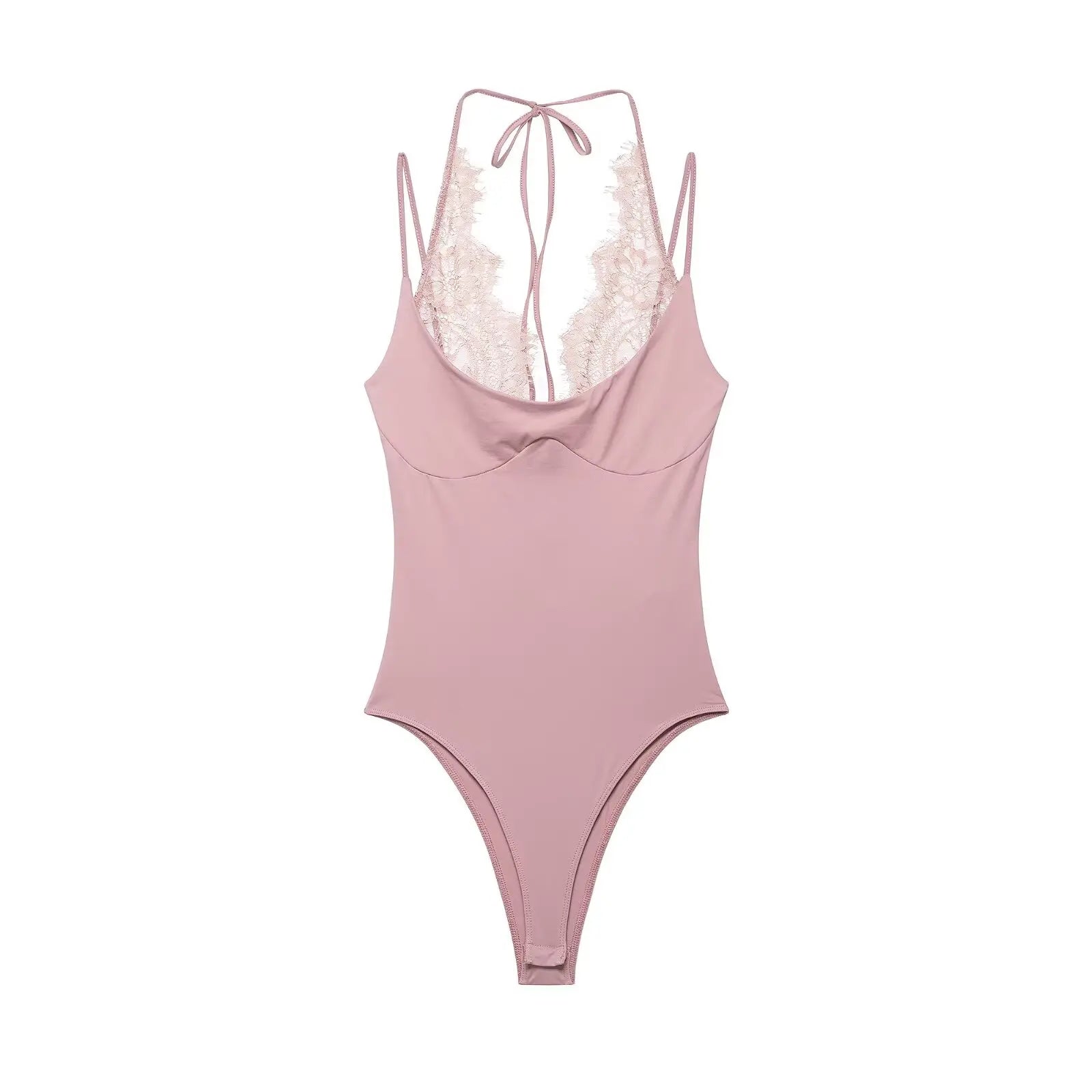 KONDALA Woman Sexy Night Party Pink Bodysuits Patchwork Lace Sleeveless Streetwear Slim Bodysuits Fashion Mujer Sheath Tops