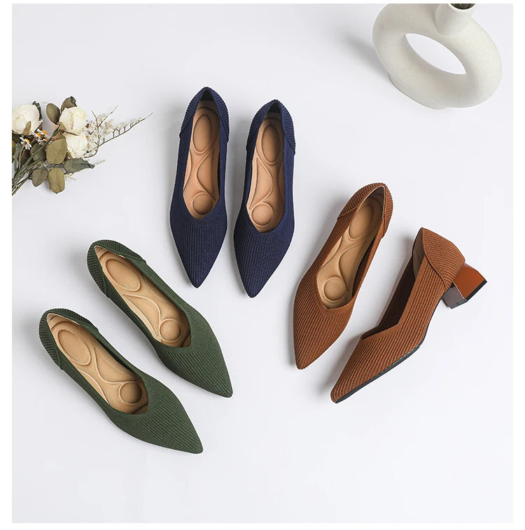 New Women's High Heels Large 42/43 Fashion Pointed Anti slip Rubber Bottom Knitted Breathable Shoes