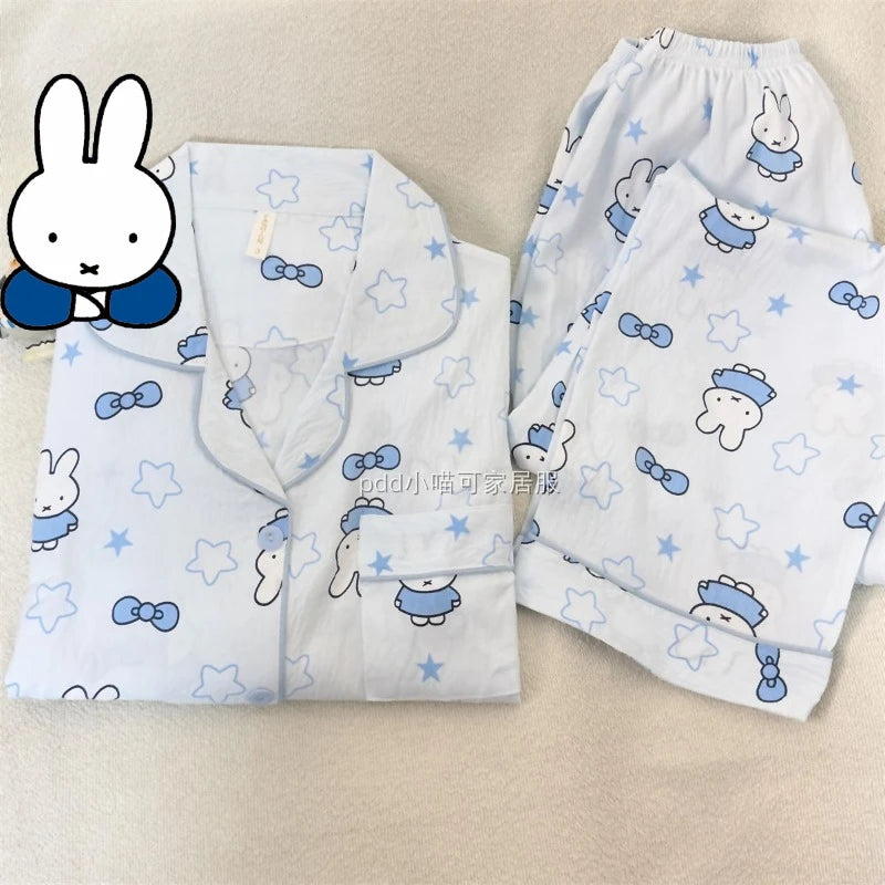 Cute Miffy Sleepwear Set for Women Soft Cotton Long Sleeve Pajamas with Adorable Rabbit Cozy Home Clothes Spring & Autumn