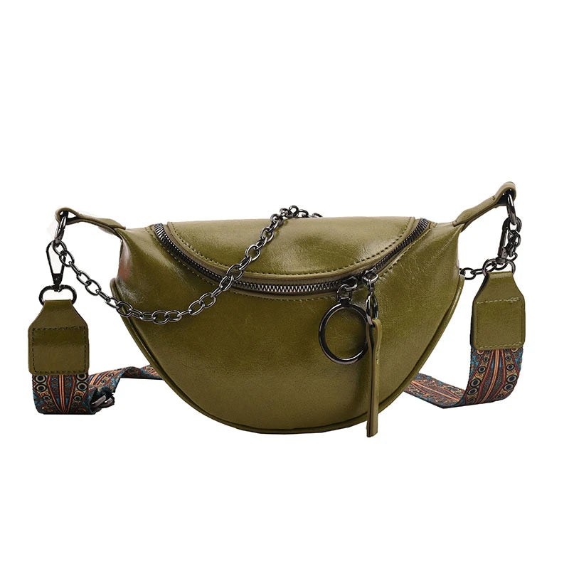Fashion Saddle Waist Bag Fanny pack Luxury Leather Female Belt Bags Chain Handbag Purse Woman Retro Shoulder Crossbody Chest Bag