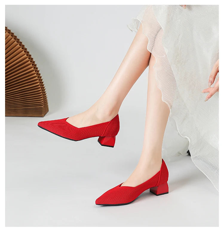 New Women's High Heels Large 42/43 Fashion Pointed Anti slip Rubber Bottom Knitted Breathable Shoes