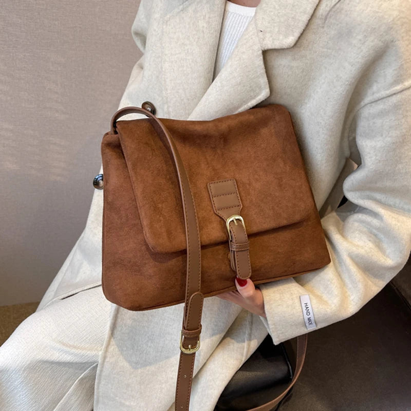Vintage Brown Suede Soft PU Leather Women Shoulder Bags Large Capacity Crossbody Bag Tote Bag High Quality Fashion Hobo Handbags