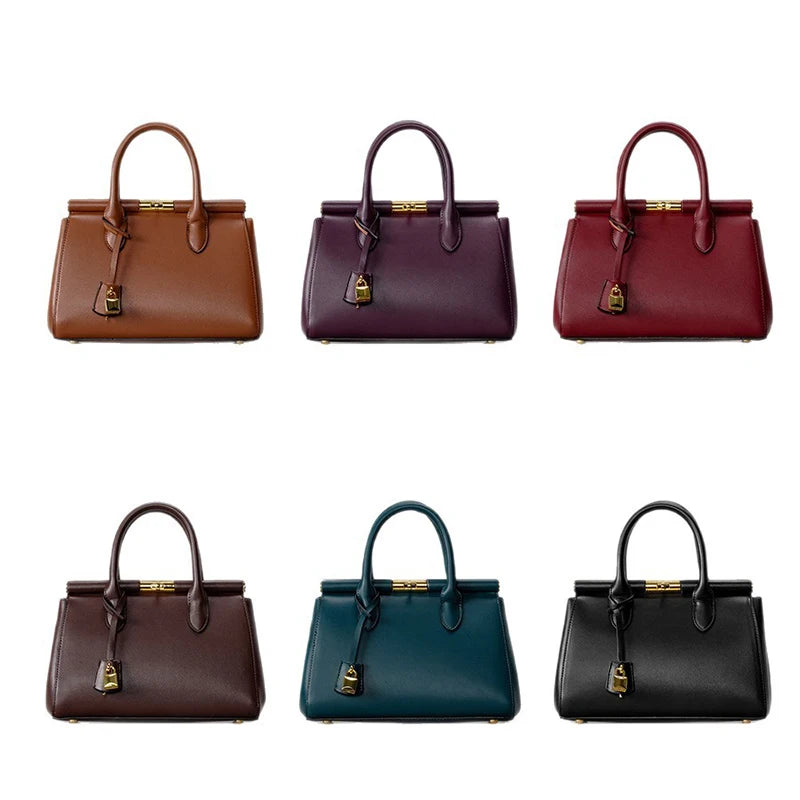 Brand Luxury Leather Handbag Large-capacity Briefcase With Gold Clasp Women Elegant Shoulder Crossbody Bag Clip Design Tote Bag