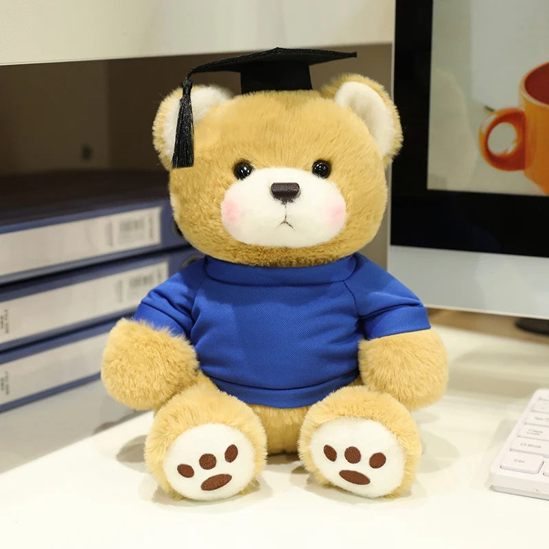 25cm Cute High Quality Doctor Bear Plush Doll Doctor Cap Bow Tie Graduation Bear Animal Stuffed Home Decor For Students Gift