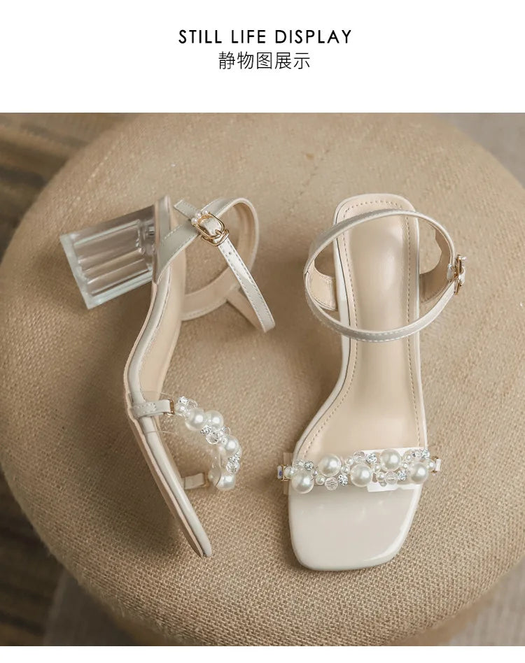 Summer Fahsion Sandals Women 2026 New Pearl High Heels Slippers Girls Crystal Heel Summer Shoes Trendy Slides Transparent Sandal