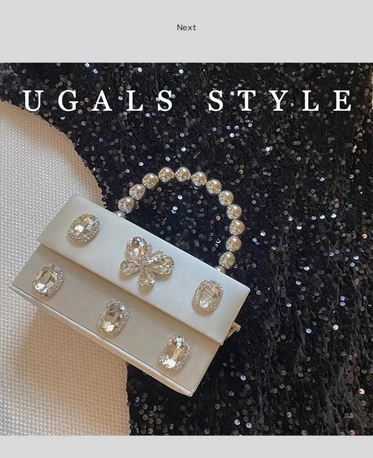 Luxury Designer Satin Square Box Crystal Shiny Diamonds Evening Bag Women's Handbag Wedding Party Clutch Purse Crossbody Bag