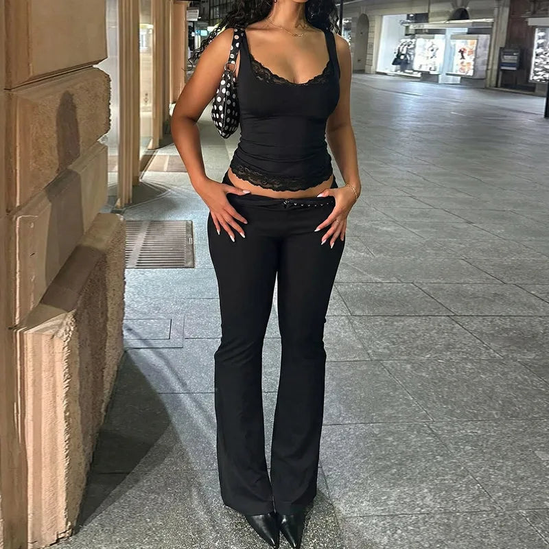 Tossy Black Lace Tank Top For Women V-Neck Backless Streetwear Spaghetti Patchwork Cropped Y2k Top Female Sexy Lace Vest 2026