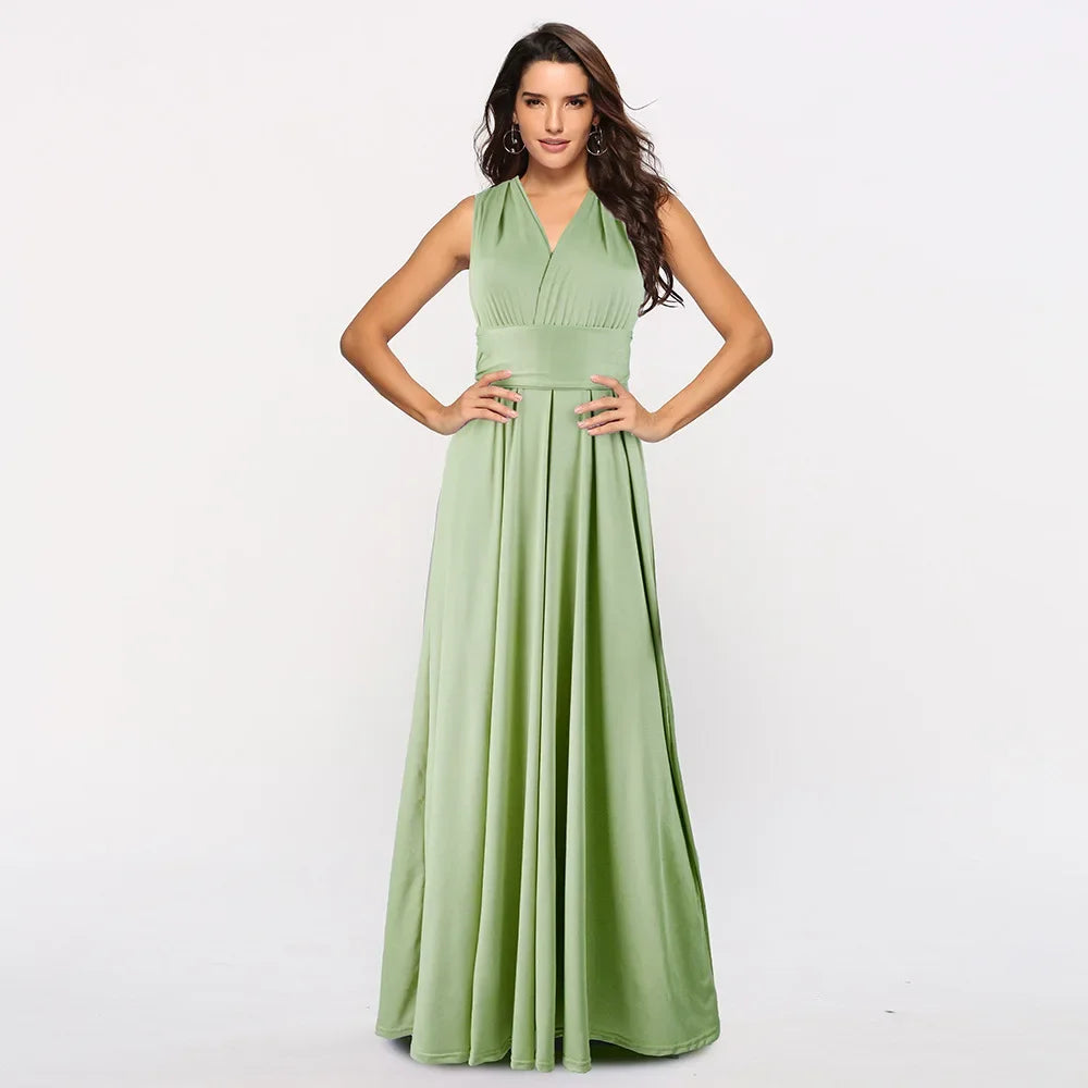 Formal Dress Women Elegant Evening Long Deep V Halter Dress Convertible Multi Way Wrap Maxi Grecian Dresses Wedding Party Dress