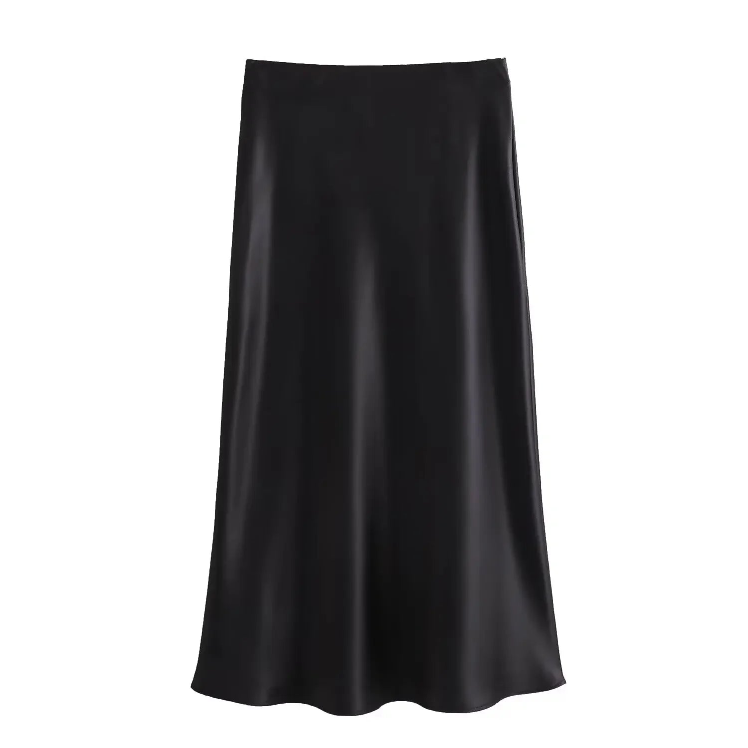 Willshela Black Satin Skirt Woman High Waist Elegant Long Skirts For Women Fashion Summer Midi Skirt Office Women's Skirts