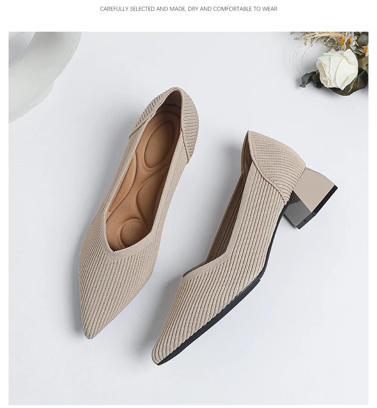New Women's High Heels Large 42/43 Fashion Pointed Anti slip Rubber Bottom Knitted Breathable Shoes