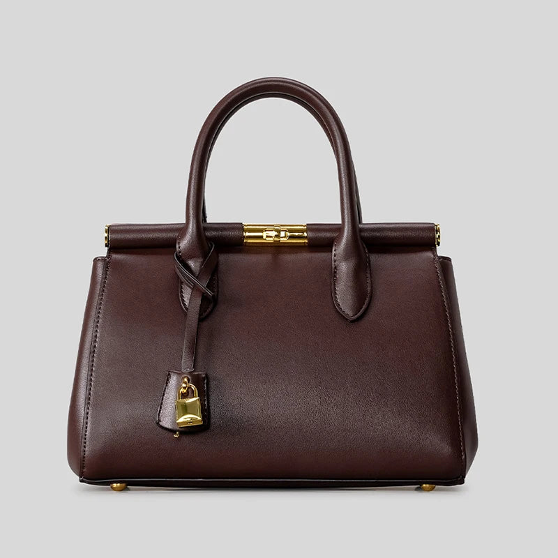 Brand Luxury Leather Handbag Large-capacity Briefcase With Gold Clasp Women Elegant Shoulder Crossbody Bag Clip Design Tote Bag