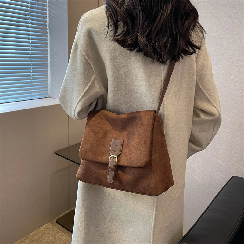 Vintage Brown Suede Soft PU Leather Women Shoulder Bags Large Capacity Crossbody Bag Tote Bag High Quality Fashion Hobo Handbags