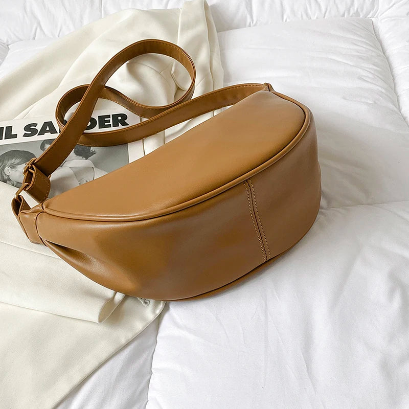 Half Moon Small PU Leather Zipper Crossbody Bags For Women Solid Color Shoulder Handbags 2025 Trends Winter Luxury Brand