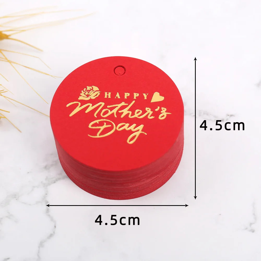 50pcs Happy Mother's Day Gift Tags Bronzing White Paper Cards Mother Mum Mommy Gifts Bags Boxes Decoration Product Hang Tag