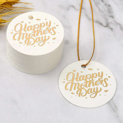50pcs Happy Mother's Day Gift Tags Bronzing White Paper Cards Mother Mum Mommy Gifts Bags Boxes Decoration Product Hang Tag