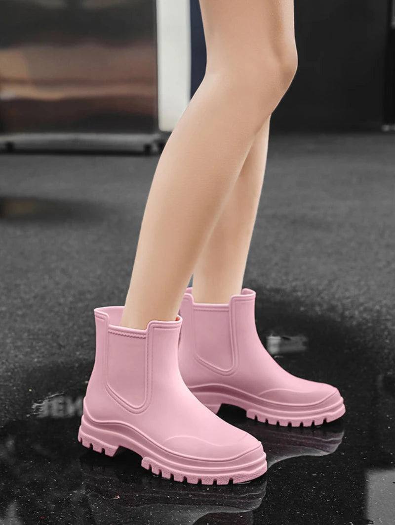 Rubber Boot for Women's Rain Shoes Waterproof Work Garden Galoshes Fishing Rainboots Skateboard Ankle Kitchen Shoes Footwear