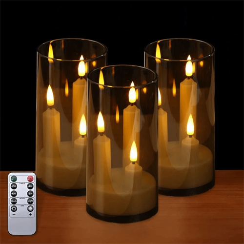 3 in 1 Design Flameless Taper Candles Transparent Lampshade Warm Light Flickering LED Candles Romantic Decorative