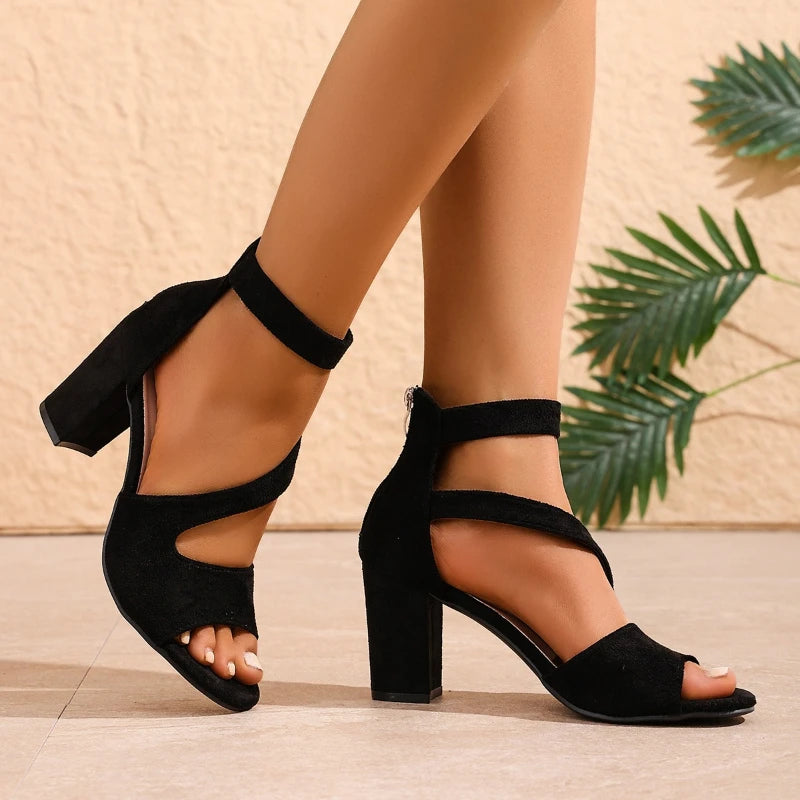 Summer 2025 Women's Sandals Roman Style High Heel Sandals Fashion Casual Solid Color Sandals