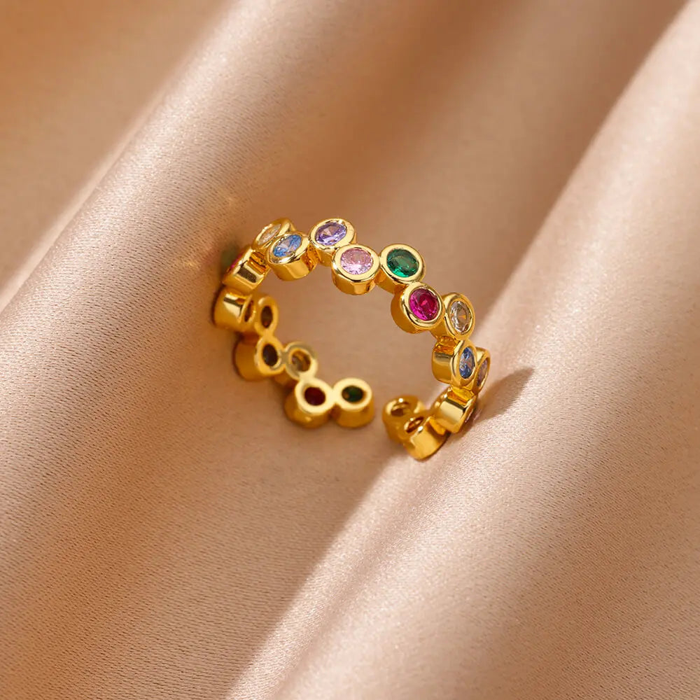 Zircon Geometric Heart Rings For Women Stainless Steel Gold Color Wedding Ring Luxury Aesthetic Jewlery Couple Gift 2025
