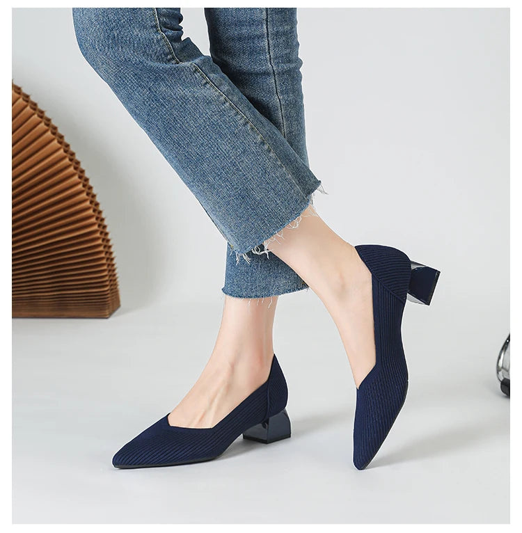 New Women's High Heels Large 42/43 Fashion Pointed Anti slip Rubber Bottom Knitted Breathable Shoes