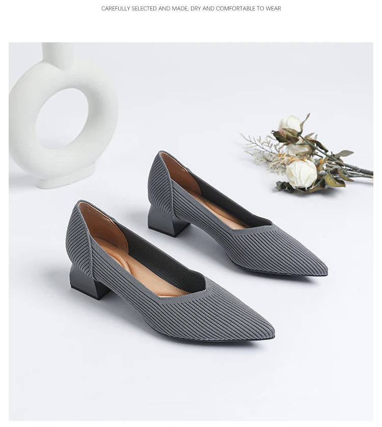 New Women's High Heels Large 42/43 Fashion Pointed Anti slip Rubber Bottom Knitted Breathable Shoes