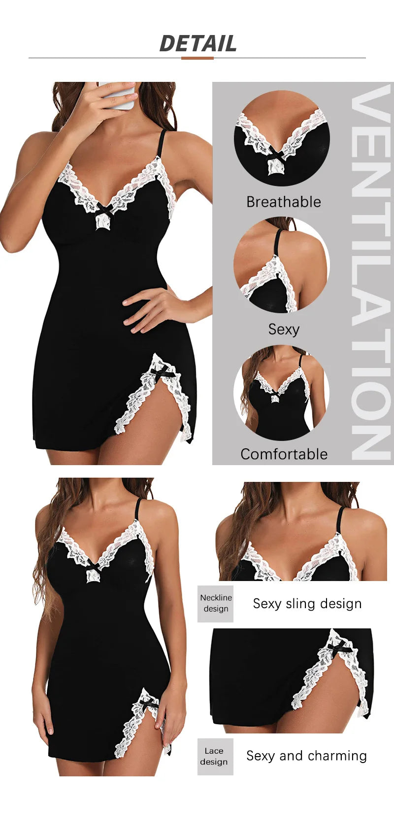 Sexy Summer Sleepwear Women Lace Silk Satin Night Deress Sleeveless V-Neck Split Hem Soft Lingerie Sleepwear Female Clothes