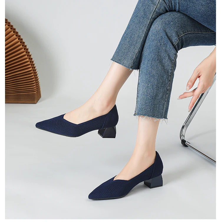 New Women's High Heels Large 42/43 Fashion Pointed Anti slip Rubber Bottom Knitted Breathable Shoes