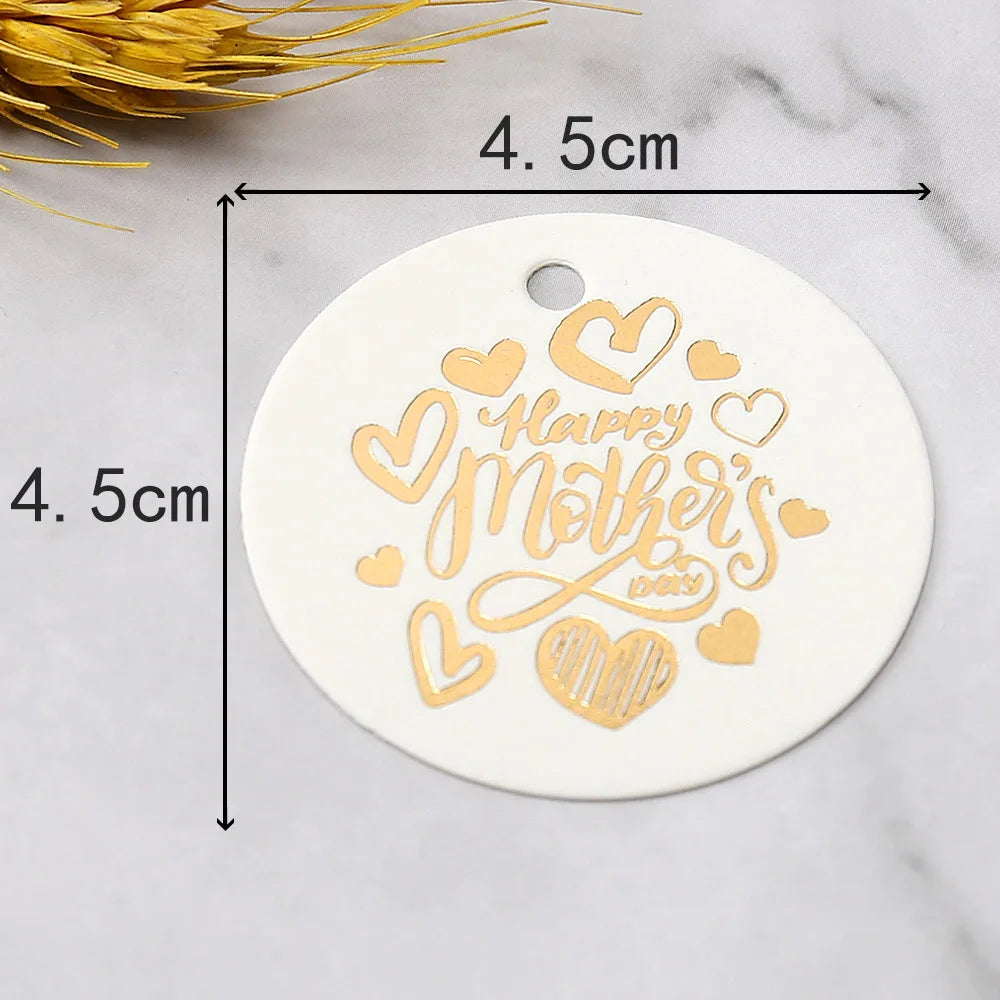 50pcs Happy Mother's Day Gift Tags Bronzing White Paper Cards Mother Mum Mommy Gifts Bags Boxes Decoration Product Hang Tag